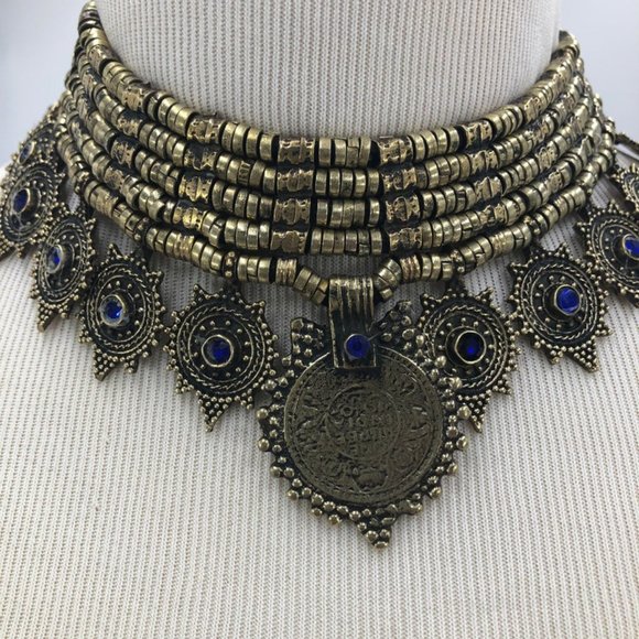 Afghan Vintage Multilayers Choker Necklace, Vintage Coins Jewelry - Picture 8 of 9